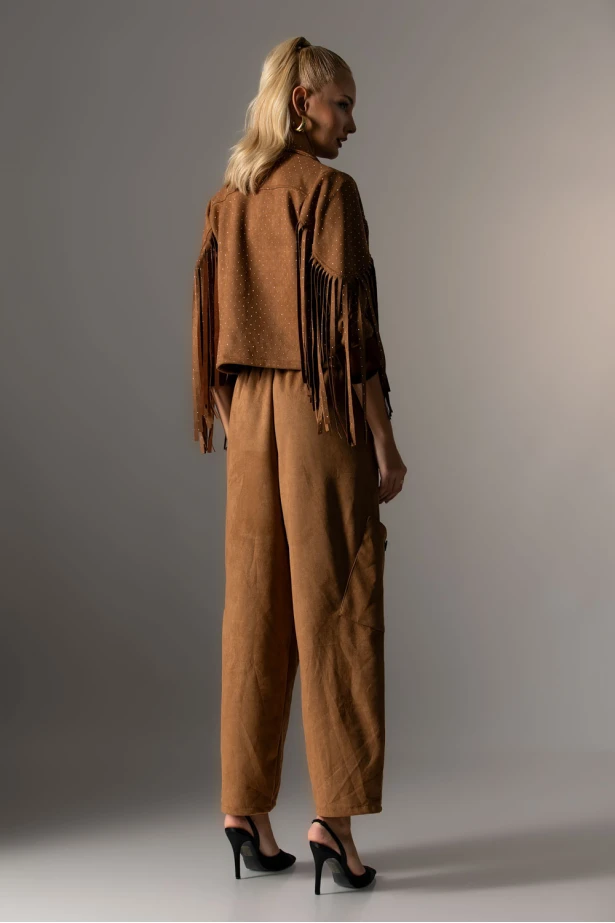 Σουέντ baggy παντελόνι με ζώνη ταμπά