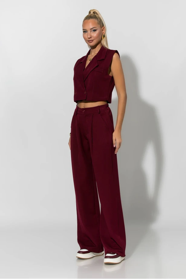 Σετ loose παντελόνα και cropped γιλέκο μπορντό Σετ loose παντελόνα και cropped γιλέκο μπορντό