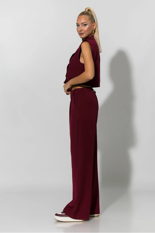 Σετ loose παντελόνα και cropped γιλέκο μπορντό Σετ loose παντελόνα και cropped γιλέκο μπορντό