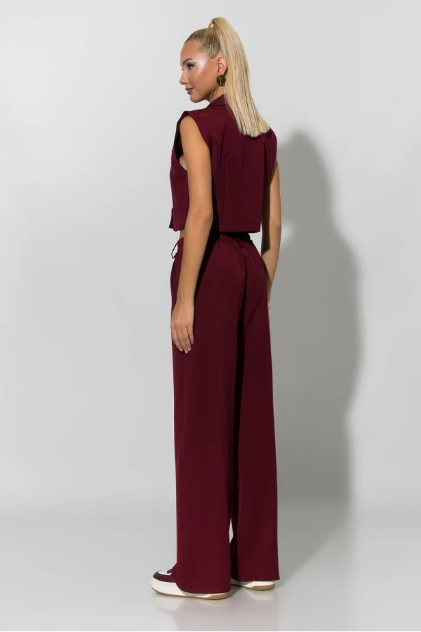 Σετ loose παντελόνα και cropped γιλέκο μπορντό Σετ loose παντελόνα και cropped γιλέκο μπορντό