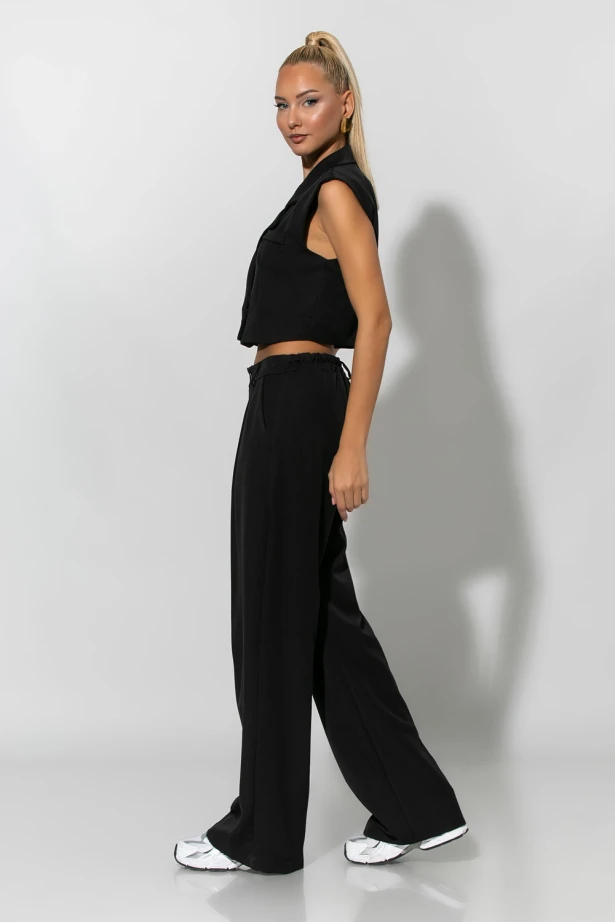 Σετ loose παντελόνα και cropped γιλέκο μαύρο Σετ loose παντελόνα και cropped γιλέκο μαύρο