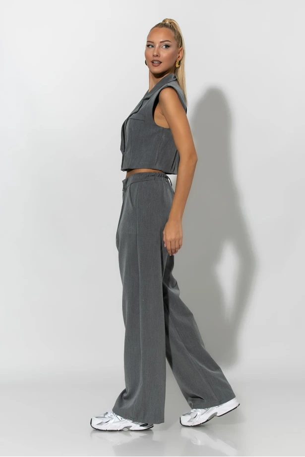 Σετ loose παντελόνα και cropped γιλέκο γκρι Σετ loose παντελόνα και cropped γιλέκο γκρι