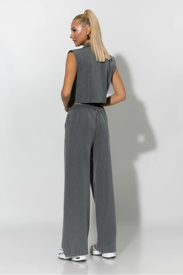 Σετ loose παντελόνα και cropped γιλέκο γκρι Σετ loose παντελόνα και cropped γιλέκο γκρι