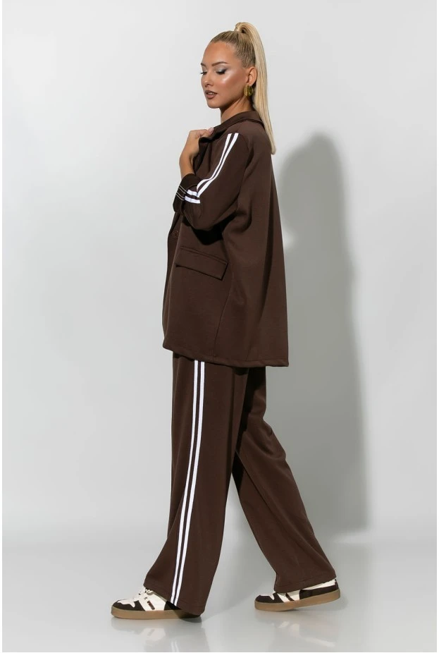 Σετ παντελόνα και blazer με ρίγες στο πλάι καφέ 