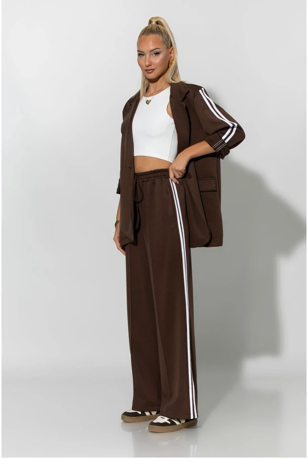 Σετ παντελόνα και blazer με ρίγες στο πλάι καφέ 