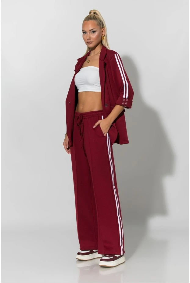 Σετ παντελόνα και blazer με ρίγες στο πλάι μπορντό