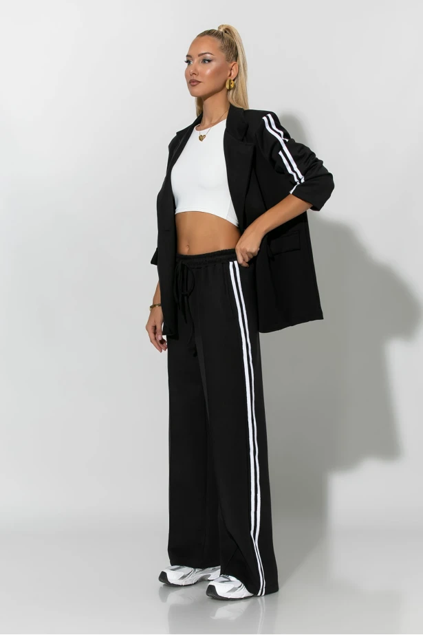 Σετ παντελόνα και blazer με ρίγες στο πλάι μαύρο