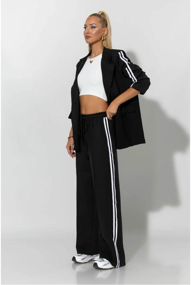 Σετ παντελόνα και blazer με ρίγες στο πλάι μαύρο