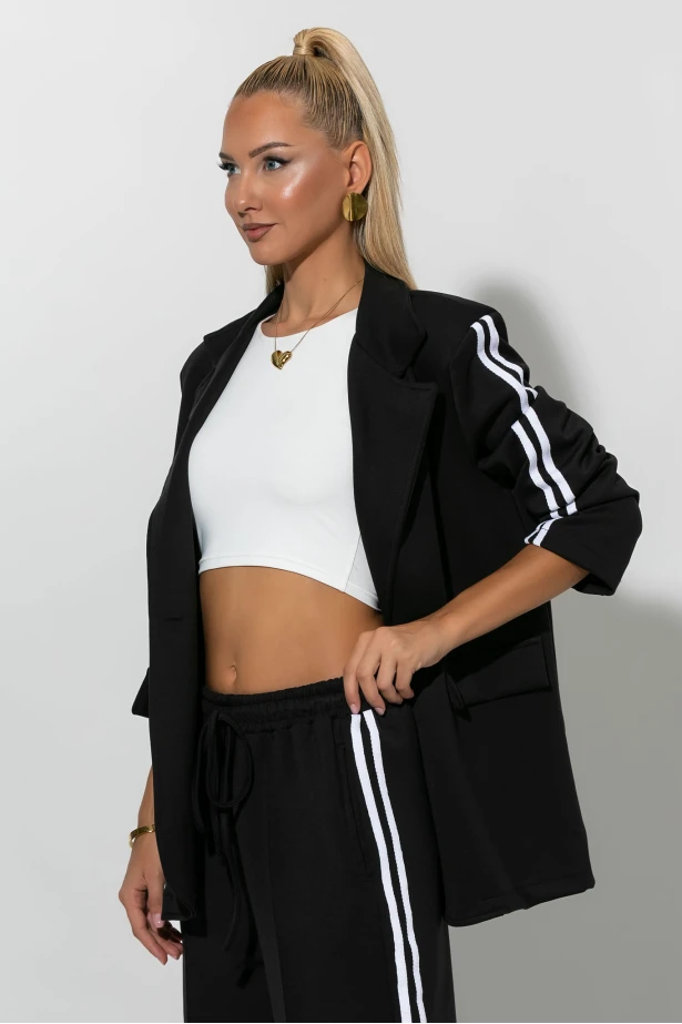 Σετ παντελόνα και blazer με ρίγες στο πλάι μαύρο