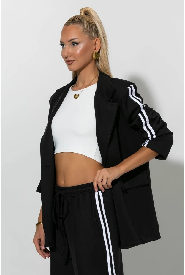 Σετ παντελόνα και blazer με ρίγες στο πλάι μαύρο