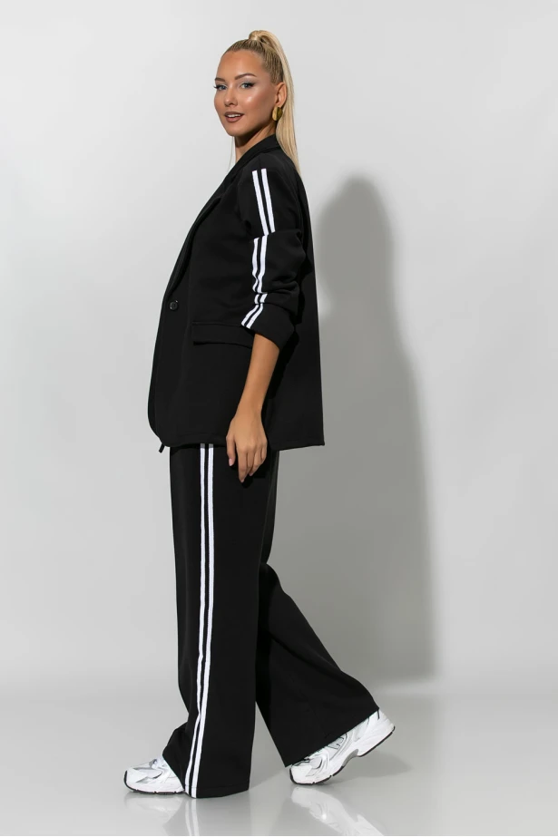 Σετ παντελόνα και blazer με ρίγες στο πλάι μαύρο