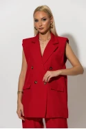 Σετ παντελόνι και oversized αμάνικο blazer με βάτες κόκκινο Σετ παντελόνι και oversized αμάνικο blazer με βάτες κόκκινο