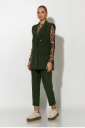 Σετ παντελόνι και oversized αμάνικο blazer με βάτες χακί Σετ παντελόνι και oversized αμάνικο blazer με βάτες χακί