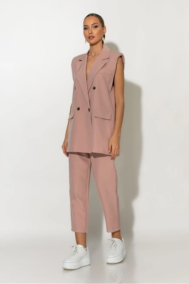 Σετ παντελόνι και oversized αμάνικο blazer με βάτες σομόν