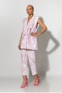 Σετ παντελόνι και oversized αμάνικο blazer με βάτες zebra print λευκό-ροζ 
