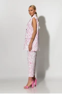 Σετ παντελόνι και oversized αμάνικο blazer με βάτες zebra print λευκό-ροζ 