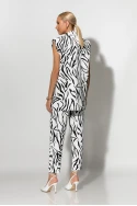 Σετ παντελόνι και oversized αμάνικο blazer με βάτες zebra print λευκό-μαύρο