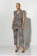 Σετ παντελόνι και oversized αμάνικο blazer με βάτες leopard print μπεζ Σετ παντελόνι και oversized αμάνικο blazer με βάτες leopard print μπεζ