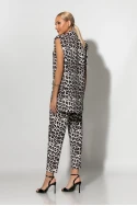 Σετ παντελόνι και oversized αμάνικο blazer με βάτες leopard print μπεζ Σετ παντελόνι και oversized αμάνικο blazer με βάτες leopard print μπεζ