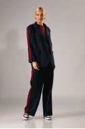 Σετ blazer και παντελόνα με ρίγες στο πλάι μπλε-κόκκινο 