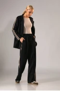 Σετ blazer και παντελόνα με ρίγες στο πλάι μαύρο-μπεζ