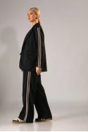 Σετ blazer και παντελόνα με ρίγες στο πλάι μαύρο-μπεζ
