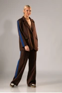 Σετ blazer και παντελόνα με ρίγες στο πλάι καφέ-μπλε