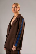 Σετ blazer και παντελόνα με ρίγες στο πλάι καφέ-μπλε