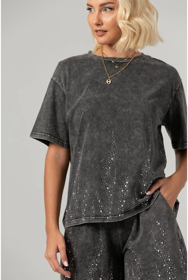 Σετ σόρτς και t-shirt με στράς ανθρακί
