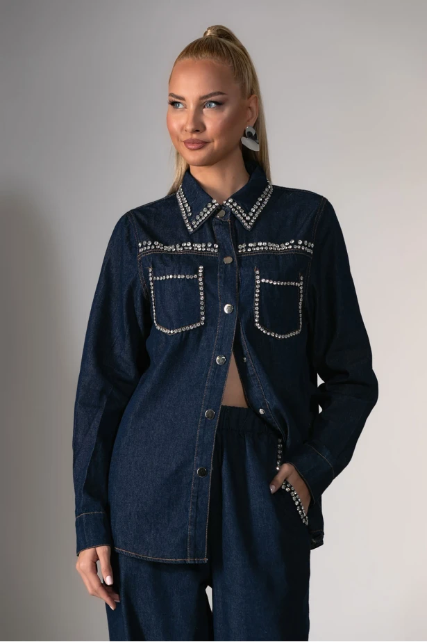 Τζιν σετ πουκάμισο και παντελόνα με τρουκς μπλε ντένιμ