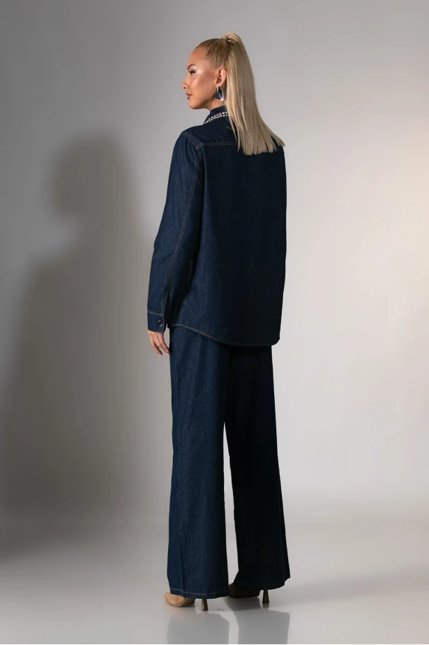 Τζιν σετ πουκάμισο και παντελόνα με τρουκς μπλε ντένιμ