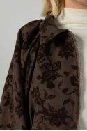 Σετ παντελόνα με λάστιχο και balloon ζακέτα με βελουτέ λουλούδια καφέ