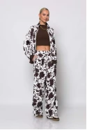Σετ παντελόνα και ζακέτα cow print με ρίγες στο πλάι καφέ
