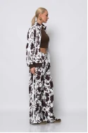 Σετ παντελόνα και ζακέτα cow print με ρίγες στο πλάι καφέ