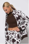 Σετ παντελόνα και ζακέτα cow print με ρίγες στο πλάι καφέ