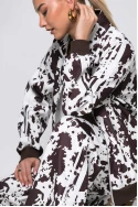 Σετ παντελόνα και ζακέτα cow print με ρίγες στο πλάι καφέ