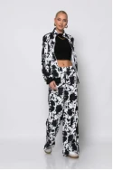 Σετ παντελόνα και ζακέτα cow print με ρίγες στο πλάι μαύρο