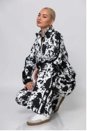 Σετ παντελόνα και ζακέτα cow print με ρίγες στο πλάι μαύρο