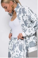 Σετ παντελόνα και ζακέτα cow print με ρίγες στο πλάι γκρι