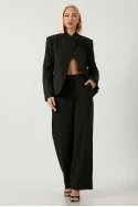 Σετ παντελόνι και blazer ασύμμετρο με μάο γιακά και κουμπί μαύρο