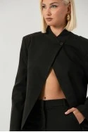 Σετ παντελόνι και blazer ασύμμετρο με μάο γιακά και κουμπί μαύρο