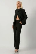 Σετ παντελόνι και blazer ασύμμετρο με μάο γιακά και κουμπί μαύρο