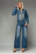 Σετ jean jacket military και jean straight leg μπλε