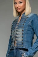 Σετ jean jacket military και jean straight leg μπλε