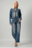 Σετ jean jacket military και jean straight leg μπλε