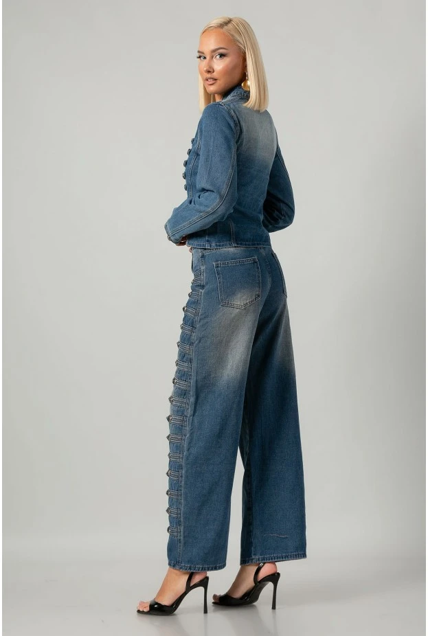 Σετ jean jacket military και jean straight leg μπλε
