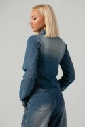 Σετ jean jacket military και jean straight leg μπλε