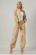 Σετ jean jacket animal print και παντελόνι με δέσιμο και τσέπες μπεζ