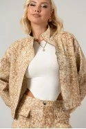 Σετ jean jacket animal print και παντελόνι με δέσιμο και τσέπες μπεζ