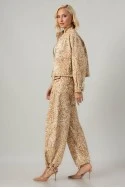 Σετ jean jacket animal print και παντελόνι με δέσιμο και τσέπες μπεζ